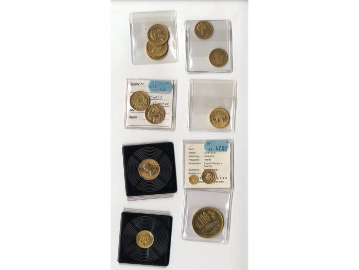 DIVERSES: Kleiner Goldschatz mit Kaiserreich 20 M. (3) und 10 M. (3), Österreich 100 ÖS 1926, England 1 Sovereign 1966, Schwe