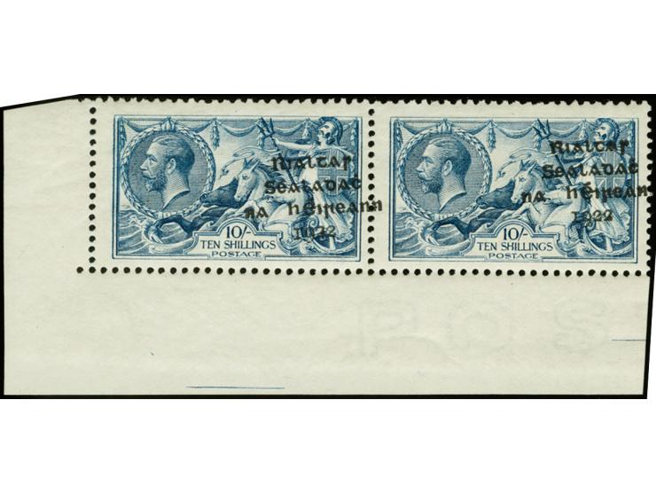1922, Rialtas 4-line overprint by Dollard printing house, 10 s. as horizontal pair from the lower left sheet corner, with ove