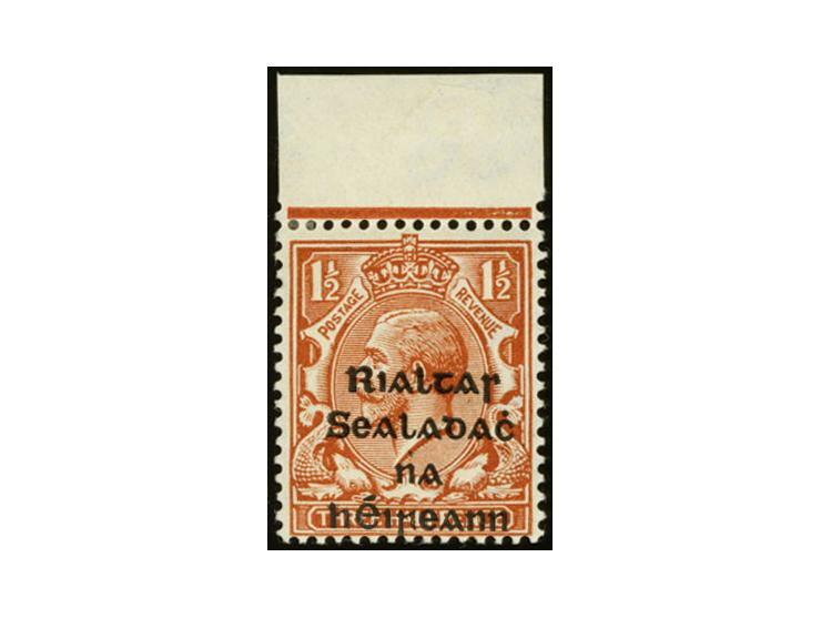 1922, Rialtas 5-line overprint by Thom, 1½d. with upper sheet margin, with downwards shifted overprint thus without "1922", u