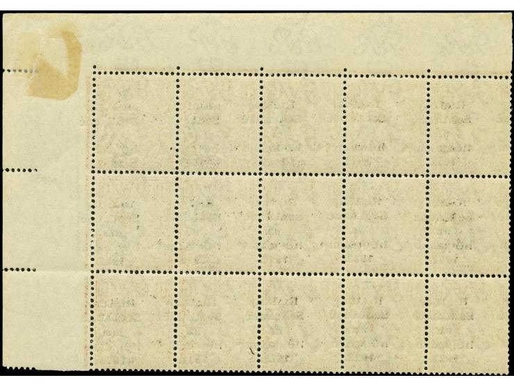 1922, Rialtas 5-line overprint by Thom, 1½ d. as block of 15 from the upper right sheet corner with severley shifted overprin