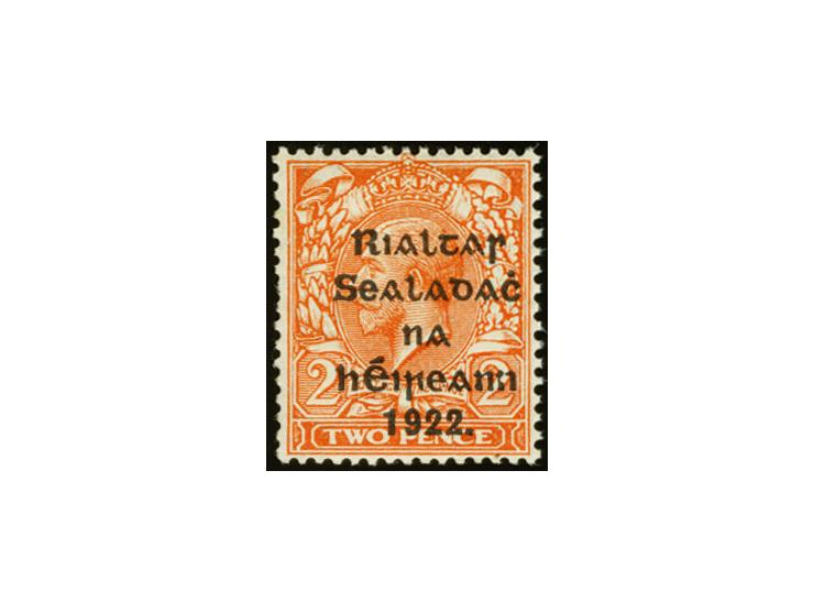 1922, Rialtas 5-line overprint by Thom, 2d. die I, with watermark simple cypher reversed, at left two short perforations, oth