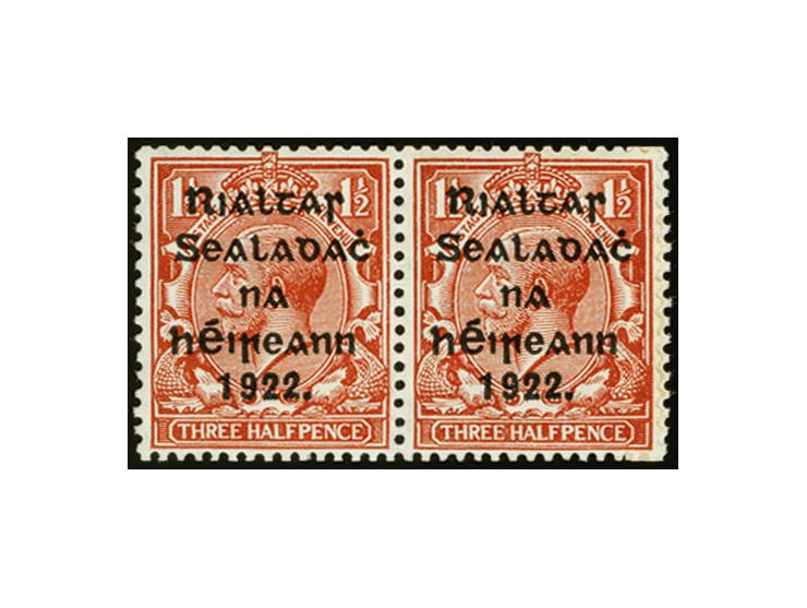 1922, Rialtas 5-line overprint by Harrison, 1½ d., horizontal pair, right stamp with part coil-join and basic stamp with vari