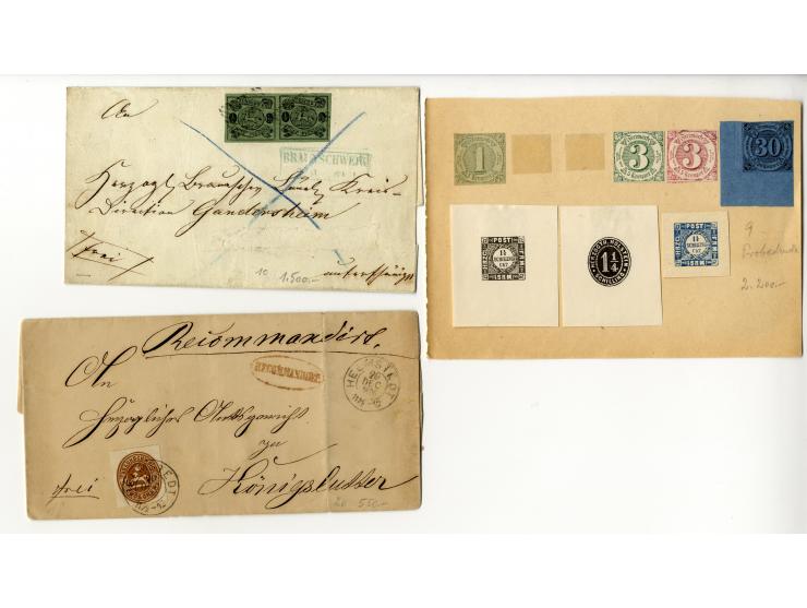 1850/67 (ca.), interessante kleine Partie aus altem Bestand, viel Baden mit Nr. 16 (4) sowie schöner Teil Proben, Essais und 