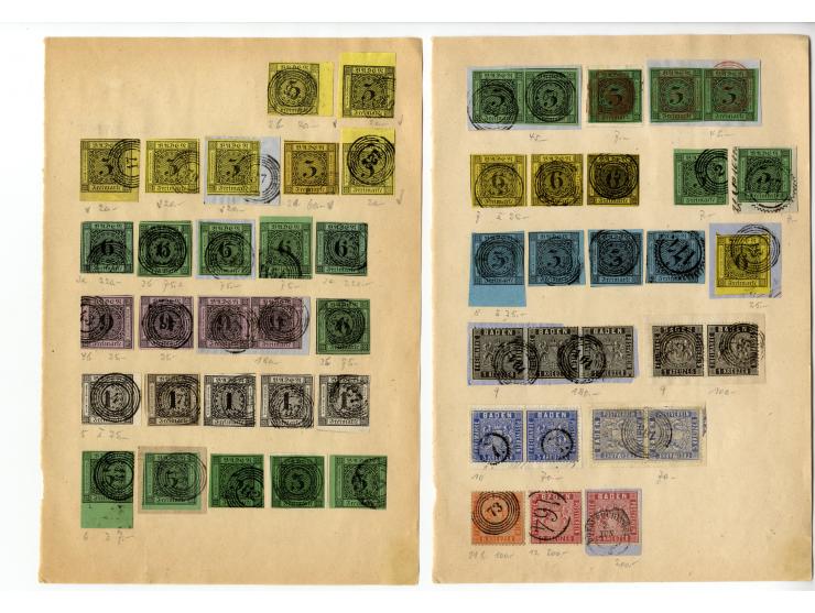 1850/67 (ca.), interessante kleine Partie aus altem Bestand, viel Baden mit Nr. 16 (4) sowie schöner Teil Proben, Essais und 