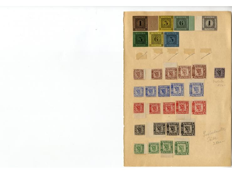 1850/67 (ca.), interessante kleine Partie aus altem Bestand, viel Baden mit Nr. 16 (4) sowie schöner Teil Proben, Essais und 