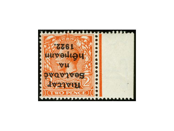 1922, Rialtas 5-line overprint by Thom, 2d. die II, marginal copy with inverted overprint, watermark inverted, mint never hin