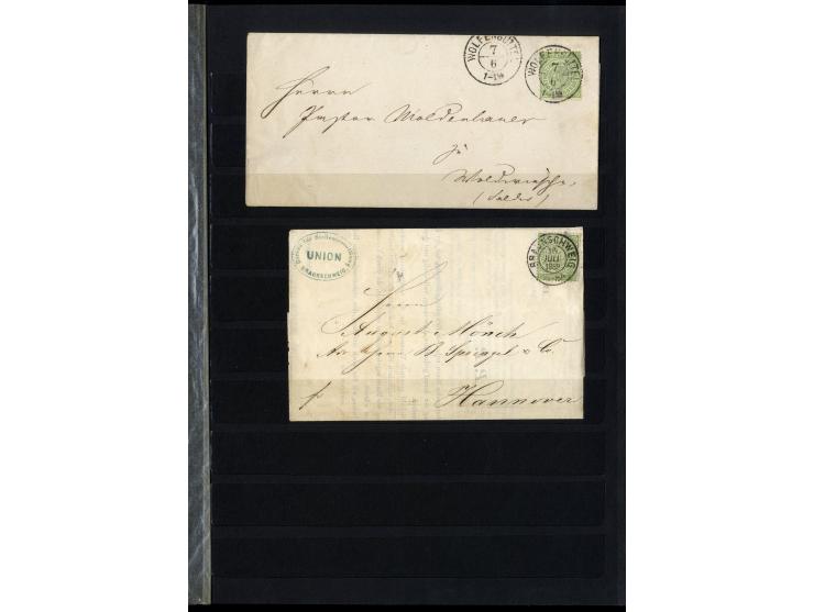 1868/71, interessante Sammlung "Nachverwendete Stempel auf NDP-Ausgaben) mit fast 50 losen Marken bzw. Briefstücken und 50 Br