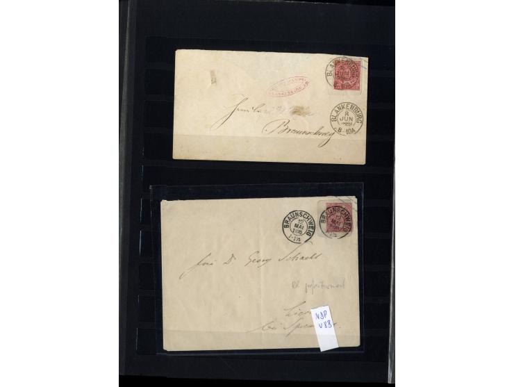 1868/71, interessante Sammlung "Nachverwendete Stempel auf NDP-Ausgaben) mit fast 50 losen Marken bzw. Briefstücken und 50 Br