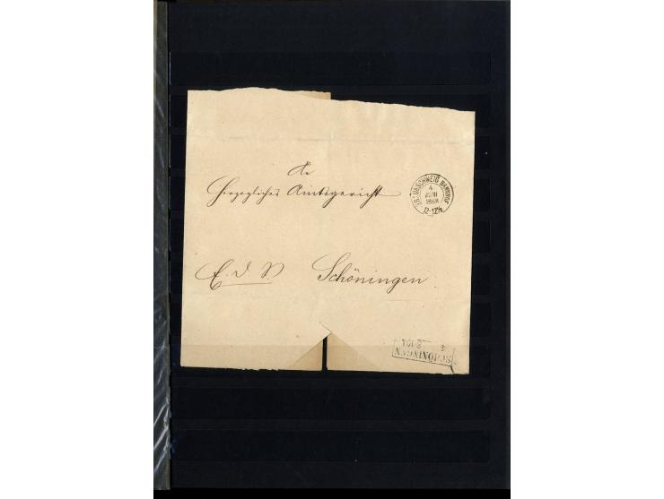 1868/71, interessante Sammlung "Nachverwendete Stempel auf NDP-Ausgaben) mit fast 50 losen Marken bzw. Briefstücken und 50 Br