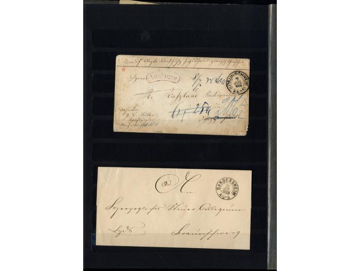 1868/71, interessante Sammlung "Nachverwendete Stempel auf NDP-Ausgaben) mit fast 50 losen Marken bzw. Briefstücken und 50 Br