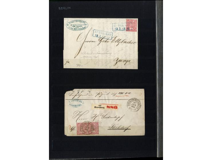 1868/71, interessante Sammlung "Nachverwendete Stempel auf NDP-Ausgaben) mit fast 50 losen Marken bzw. Briefstücken und 50 Br