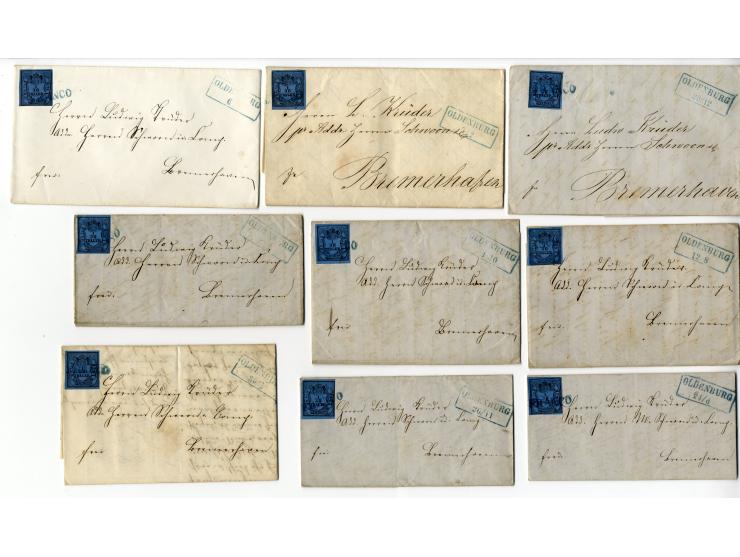 1852/65 (ca.), Partie mit 22 frankierten Briefen und 6 Ganzsachen-Umschlägen aus einer Familien-Korrespondenz nach Bremerhave