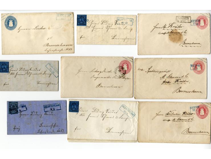 1852/65 (ca.), Partie mit 22 frankierten Briefen und 6 Ganzsachen-Umschlägen aus einer Familien-Korrespondenz nach Bremerhave