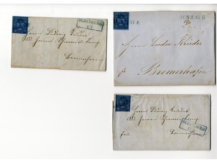 1852/65 (ca.), Partie mit 22 frankierten Briefen und 6 Ganzsachen-Umschlägen aus einer Familien-Korrespondenz nach Bremerhave