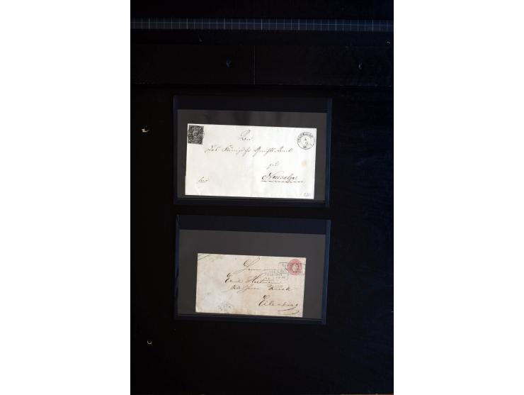 1851/67 (ca.), Briefsammlung in 7 Kassetten, dabei viele Nummernstempel-Belege mit besseren Stücken, daneben Reco-Briefe, Gan