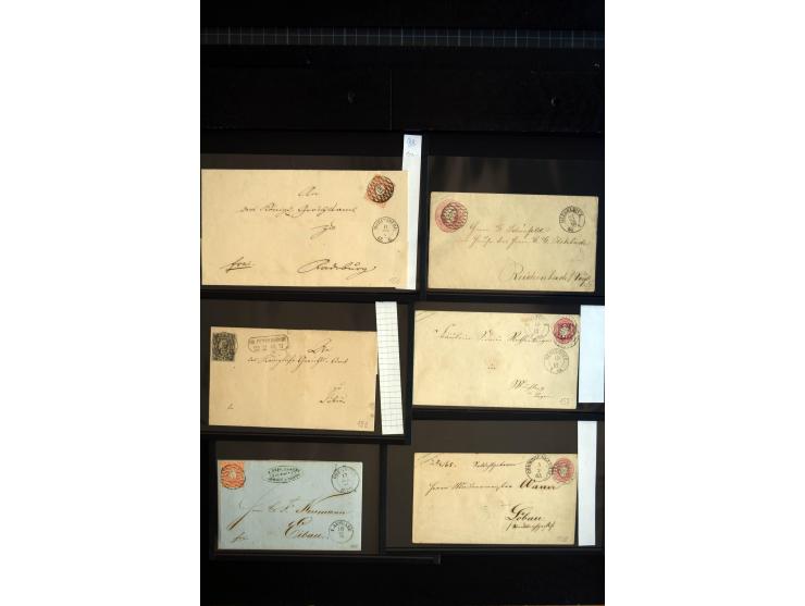 1851/67 (ca.), Briefsammlung in 7 Kassetten, dabei viele Nummernstempel-Belege mit besseren Stücken, daneben Reco-Briefe, Gan