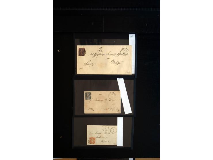 1851/67 (ca.), Briefsammlung in 7 Kassetten, dabei viele Nummernstempel-Belege mit besseren Stücken, daneben Reco-Briefe, Gan