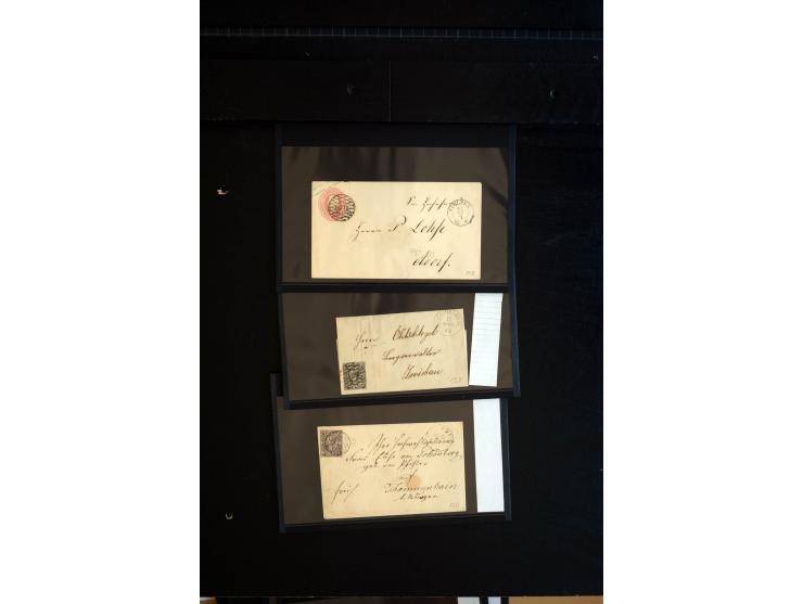 1851/67 (ca.), Briefsammlung in 7 Kassetten, dabei viele Nummernstempel-Belege mit besseren Stücken, daneben Reco-Briefe, Gan