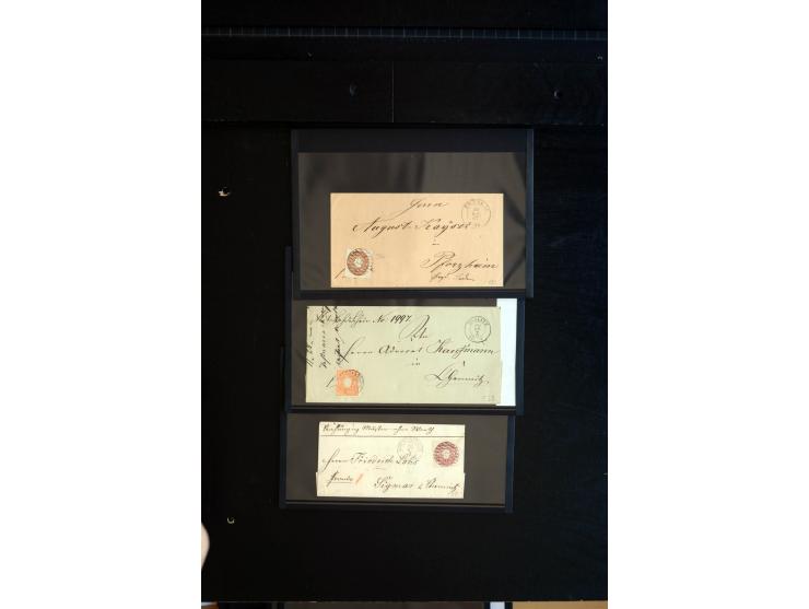 1851/67 (ca.), Briefsammlung in 7 Kassetten, dabei viele Nummernstempel-Belege mit besseren Stücken, daneben Reco-Briefe, Gan