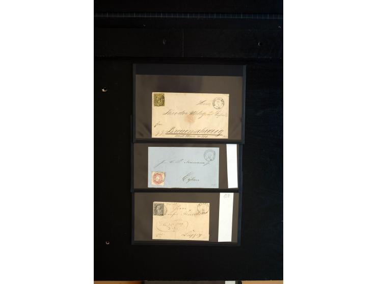 1851/67 (ca.), Briefsammlung in 7 Kassetten, dabei viele Nummernstempel-Belege mit besseren Stücken, daneben Reco-Briefe, Gan