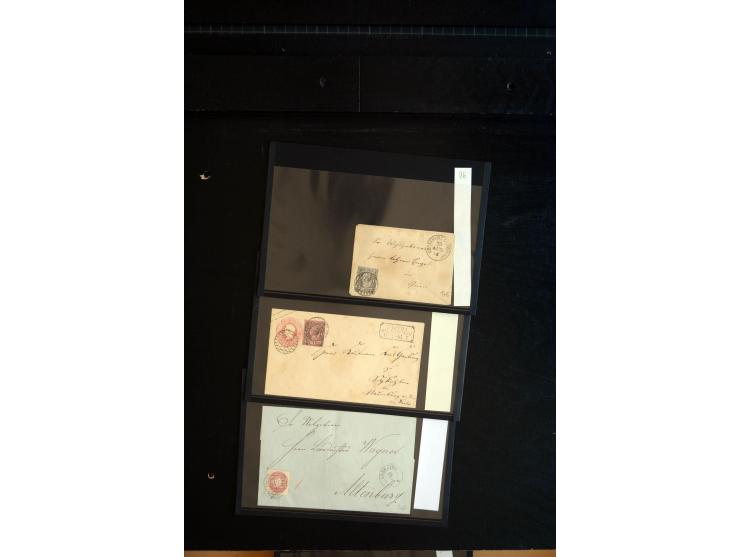 1851/67 (ca.), Briefsammlung in 7 Kassetten, dabei viele Nummernstempel-Belege mit besseren Stücken, daneben Reco-Briefe, Gan