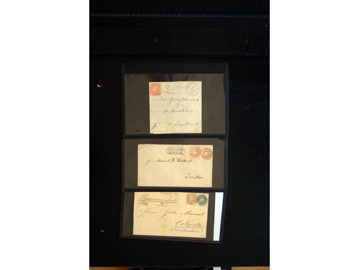 1851/67 (ca.), Briefsammlung in 7 Kassetten, dabei viele Nummernstempel-Belege mit besseren Stücken, daneben Reco-Briefe, Gan