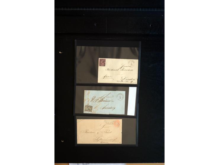 1851/67 (ca.), Briefsammlung in 7 Kassetten, dabei viele Nummernstempel-Belege mit besseren Stücken, daneben Reco-Briefe, Gan