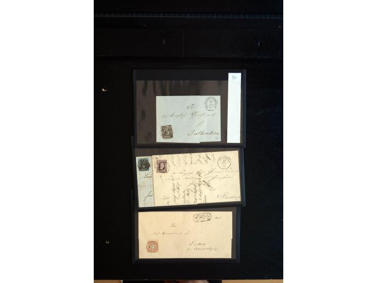 1851/67 (ca.), Briefsammlung in 7 Kassetten, dabei viele Nummernstempel-Belege mit besseren Stücken, daneben Reco-Briefe, Gan