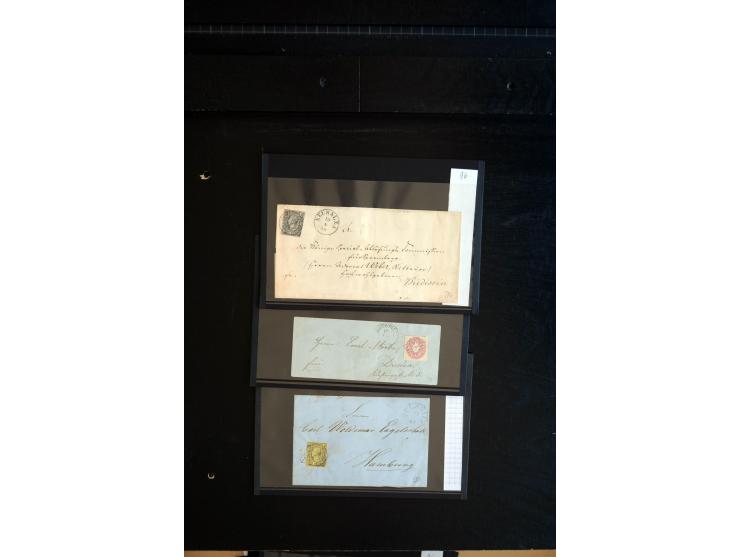 1851/67 (ca.), Briefsammlung in 7 Kassetten, dabei viele Nummernstempel-Belege mit besseren Stücken, daneben Reco-Briefe, Gan