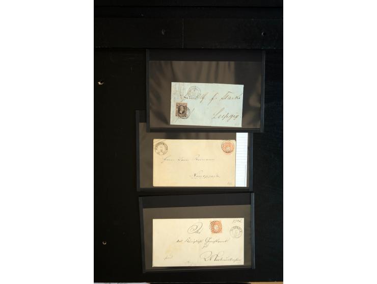 1851/67 (ca.), Briefsammlung in 7 Kassetten, dabei viele Nummernstempel-Belege mit besseren Stücken, daneben Reco-Briefe, Gan