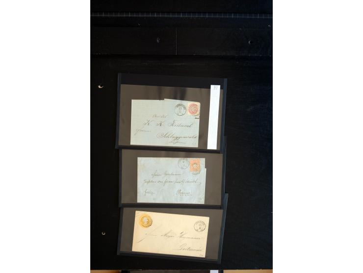 1851/67 (ca.), Briefsammlung in 7 Kassetten, dabei viele Nummernstempel-Belege mit besseren Stücken, daneben Reco-Briefe, Gan