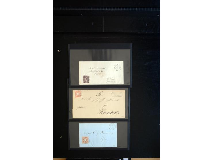 1851/67 (ca.), Briefsammlung in 7 Kassetten, dabei viele Nummernstempel-Belege mit besseren Stücken, daneben Reco-Briefe, Gan