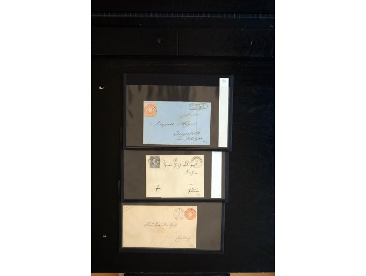 1851/67 (ca.), Briefsammlung in 7 Kassetten, dabei viele Nummernstempel-Belege mit besseren Stücken, daneben Reco-Briefe, Gan