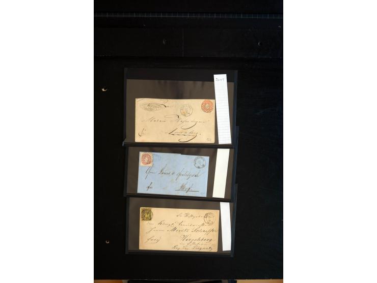 1851/67 (ca.), Briefsammlung in 7 Kassetten, dabei viele Nummernstempel-Belege mit besseren Stücken, daneben Reco-Briefe, Gan