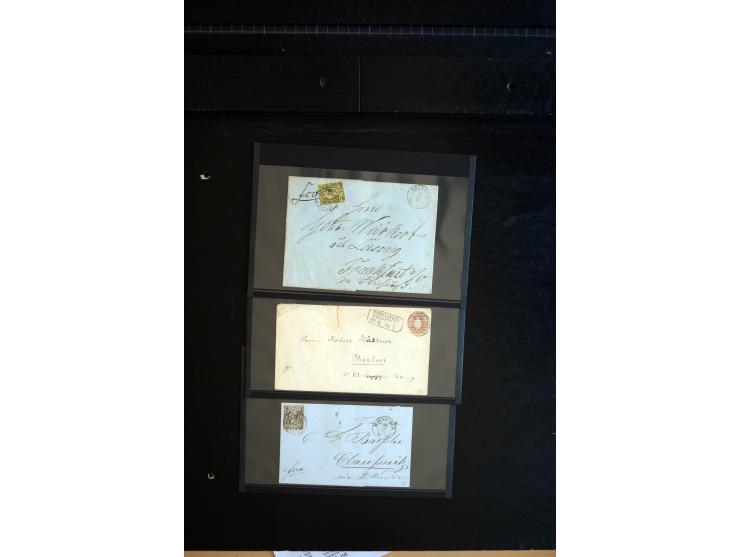 1851/67 (ca.), Briefsammlung in 7 Kassetten, dabei viele Nummernstempel-Belege mit besseren Stücken, daneben Reco-Briefe, Gan