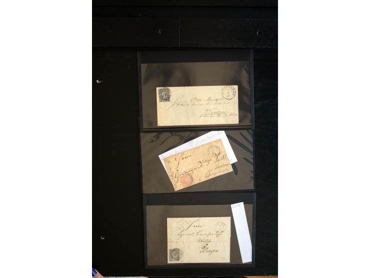 1851/67 (ca.), Briefsammlung in 7 Kassetten, dabei viele Nummernstempel-Belege mit besseren Stücken, daneben Reco-Briefe, Gan