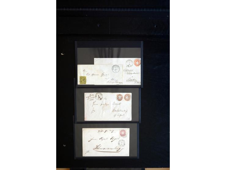 1851/67 (ca.), Briefsammlung in 7 Kassetten, dabei viele Nummernstempel-Belege mit besseren Stücken, daneben Reco-Briefe, Gan
