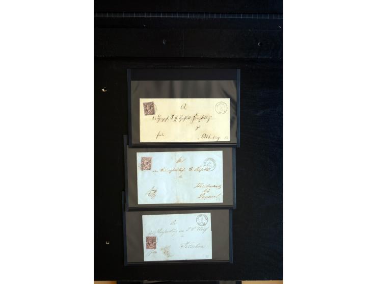 1851/67 (ca.), Briefsammlung in 7 Kassetten, dabei viele Nummernstempel-Belege mit besseren Stücken, daneben Reco-Briefe, Gan