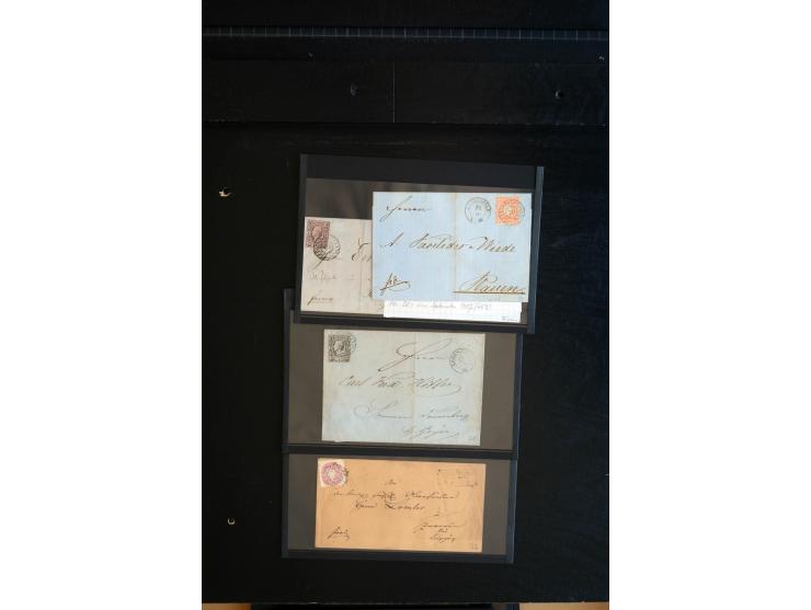 1851/67 (ca.), Briefsammlung in 7 Kassetten, dabei viele Nummernstempel-Belege mit besseren Stücken, daneben Reco-Briefe, Gan