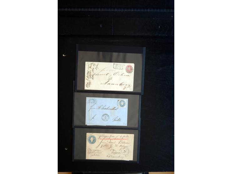 1851/67 (ca.), Briefsammlung in 7 Kassetten, dabei viele Nummernstempel-Belege mit besseren Stücken, daneben Reco-Briefe, Gan