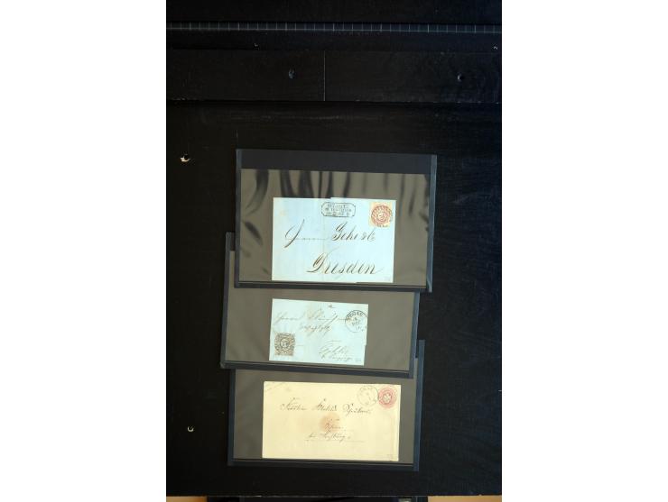 1851/67 (ca.), Briefsammlung in 7 Kassetten, dabei viele Nummernstempel-Belege mit besseren Stücken, daneben Reco-Briefe, Gan