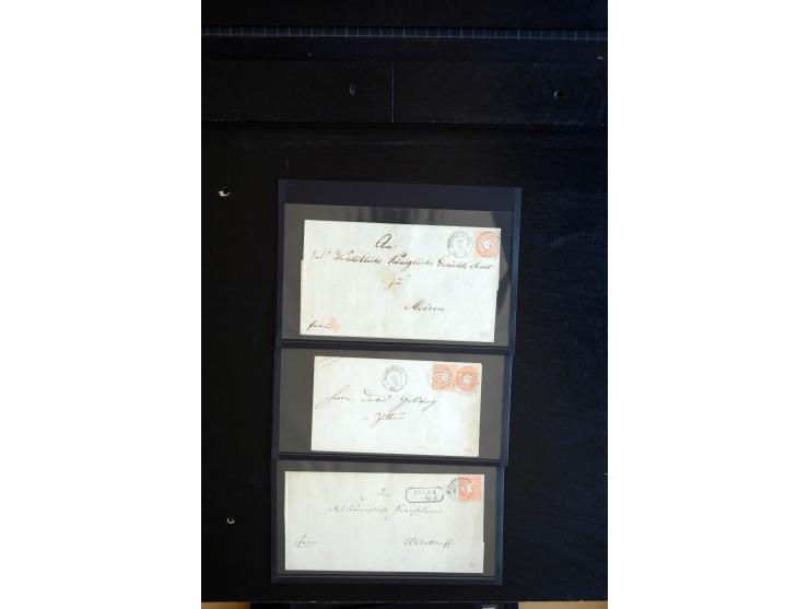 1851/67 (ca.), Briefsammlung in 7 Kassetten, dabei viele Nummernstempel-Belege mit besseren Stücken, daneben Reco-Briefe, Gan