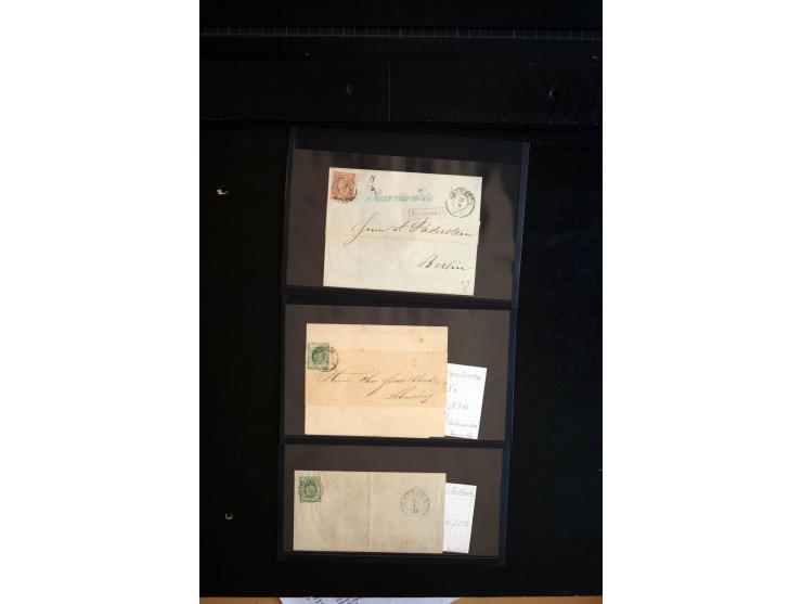 1851/67 (ca.), Briefsammlung in 7 Kassetten, dabei viele Nummernstempel-Belege mit besseren Stücken, daneben Reco-Briefe, Gan