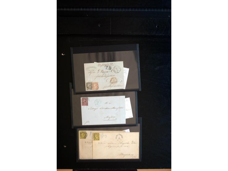 1851/67 (ca.), Briefsammlung in 7 Kassetten, dabei viele Nummernstempel-Belege mit besseren Stücken, daneben Reco-Briefe, Gan