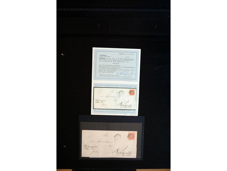 1851/67 (ca.), Briefsammlung in 7 Kassetten, dabei viele Nummernstempel-Belege mit besseren Stücken, daneben Reco-Briefe, Gan
