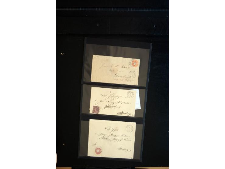 1851/67 (ca.), Briefsammlung in 7 Kassetten, dabei viele Nummernstempel-Belege mit besseren Stücken, daneben Reco-Briefe, Gan