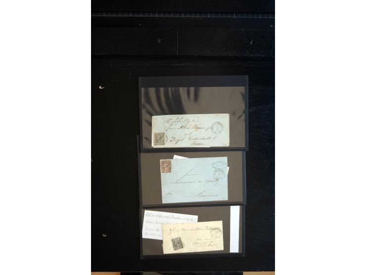 1851/67 (ca.), Briefsammlung in 7 Kassetten, dabei viele Nummernstempel-Belege mit besseren Stücken, daneben Reco-Briefe, Gan