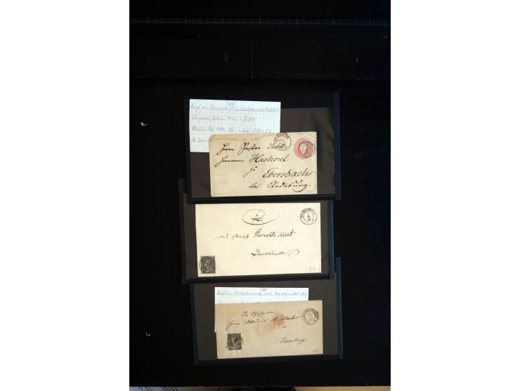 1851/67 (ca.), Briefsammlung in 7 Kassetten, dabei viele Nummernstempel-Belege mit besseren Stücken, daneben Reco-Briefe, Gan