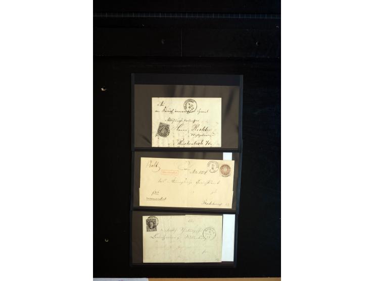 1851/67 (ca.), Briefsammlung in 7 Kassetten, dabei viele Nummernstempel-Belege mit besseren Stücken, daneben Reco-Briefe, Gan