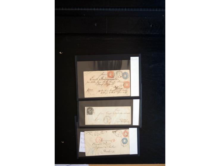 1851/67 (ca.), Briefsammlung in 7 Kassetten, dabei viele Nummernstempel-Belege mit besseren Stücken, daneben Reco-Briefe, Gan